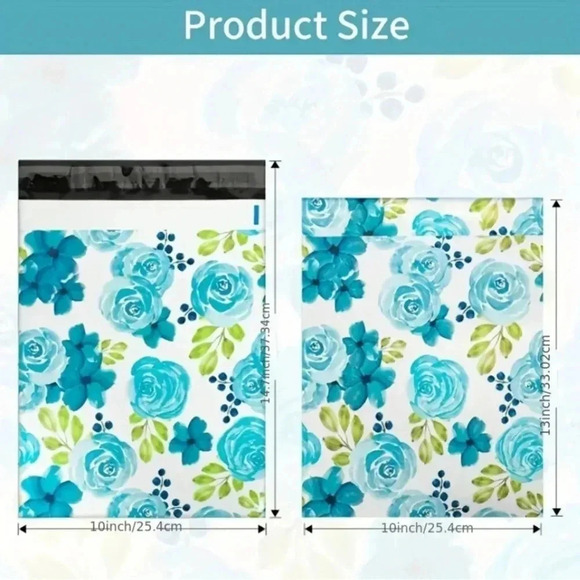 10”x13” Blue Floral Poly Self Adhesive Mailers 50 Count - Picture 2 of 6